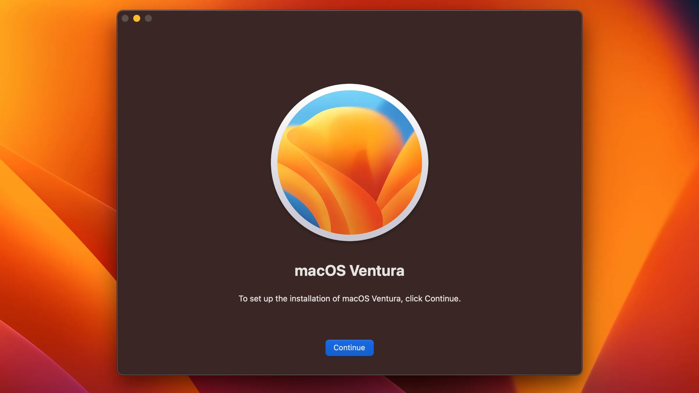 Écran de démarrage dans le programme d'installation de macOS Ventura d'Apple
