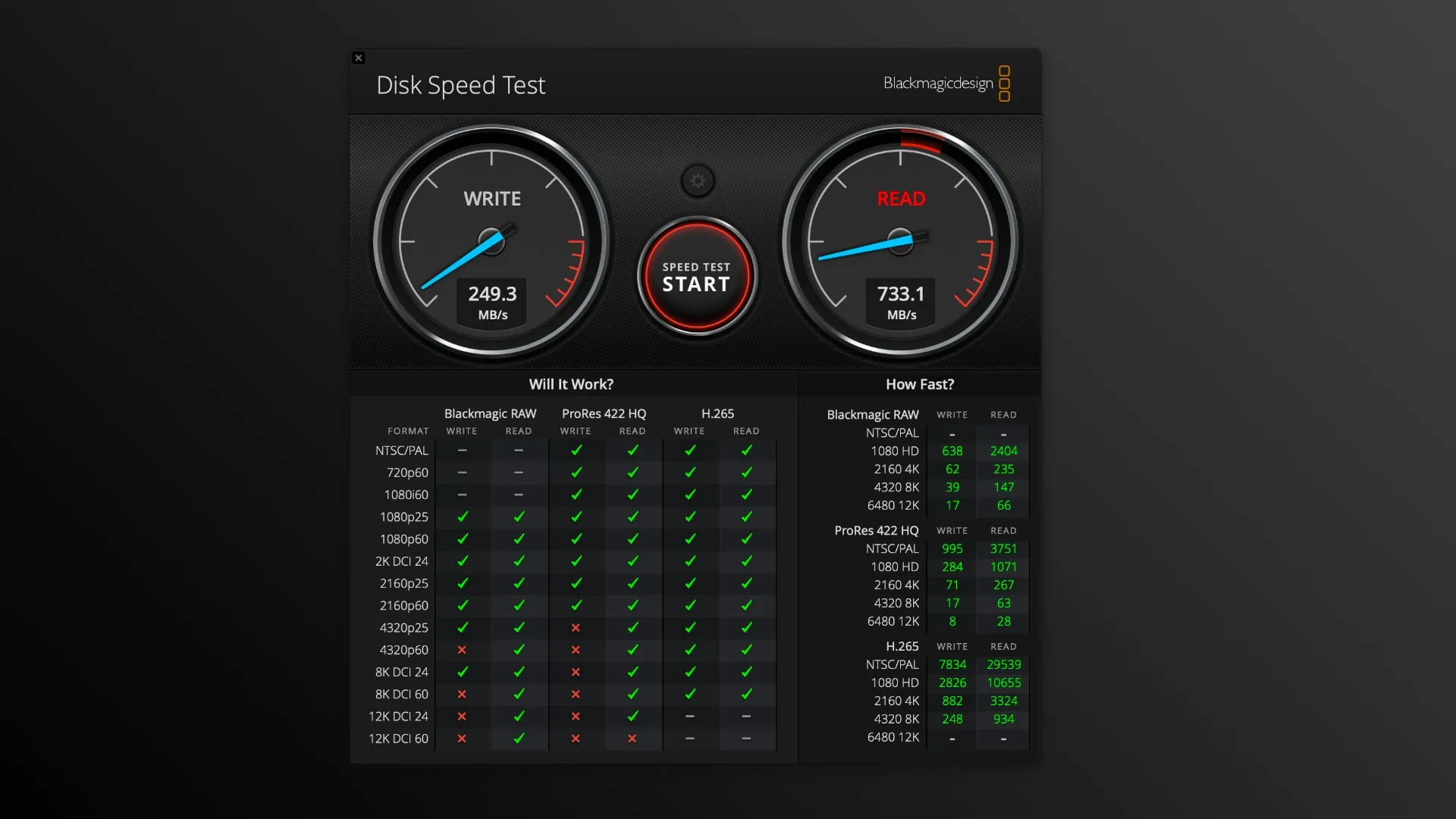 Aplicación BlackMagic SpeedTest