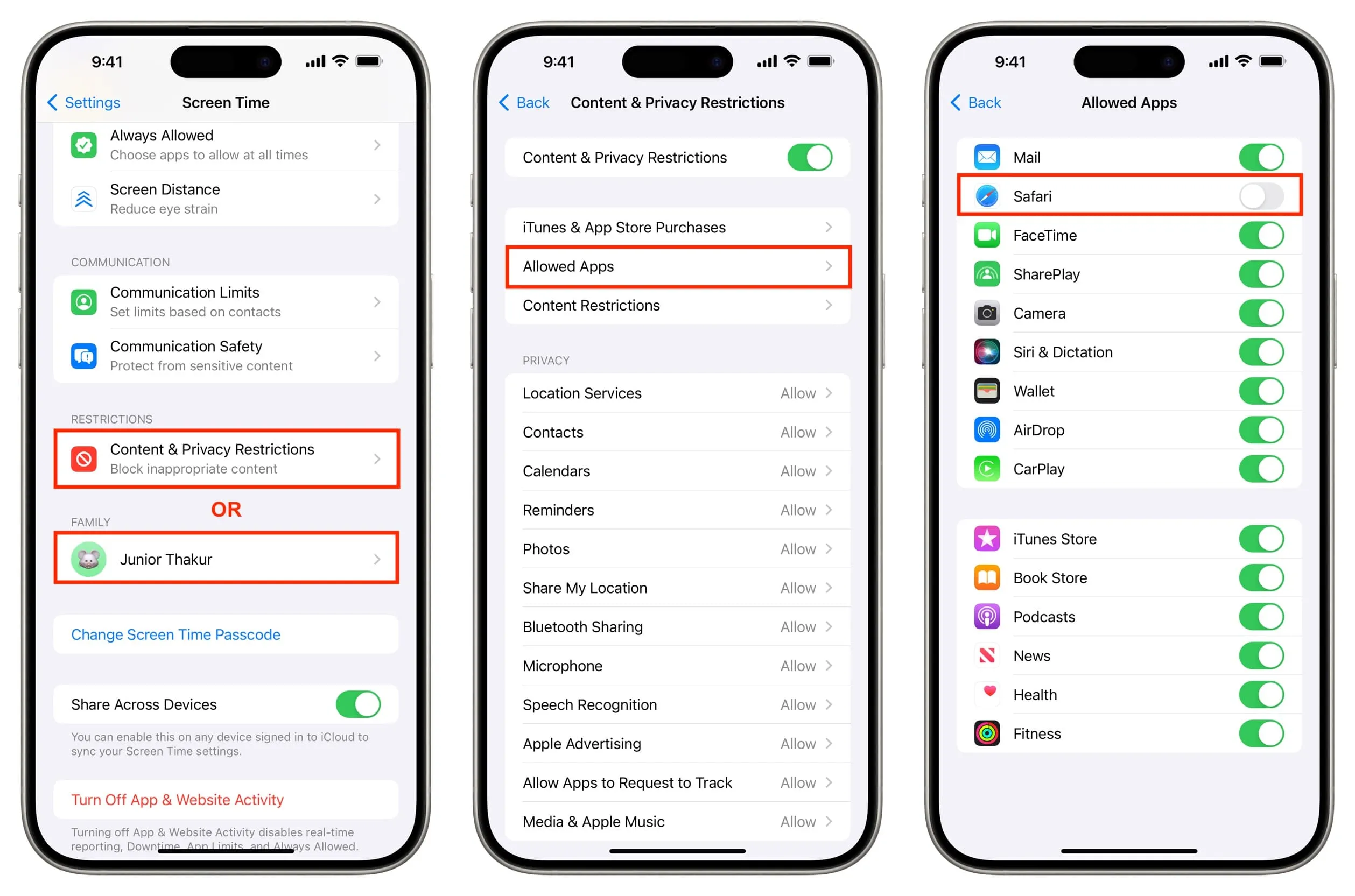 Block Safari from iPhone Screen Time Restrictions settings Block Safari from iPhone Screen Time Restrictions settings