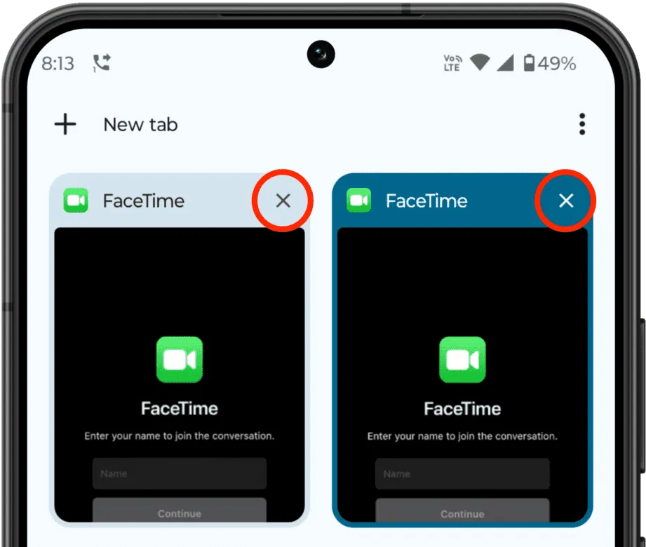 Android スマートフォンの Chrome で FaceTime タブを閉じる