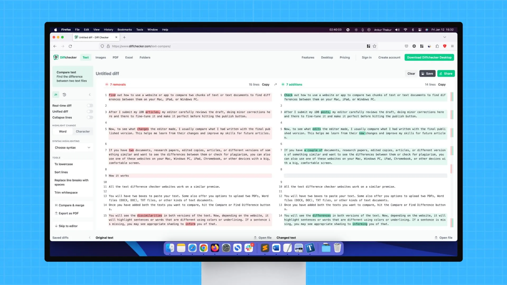 Comparar dos documentos de texto en Mac