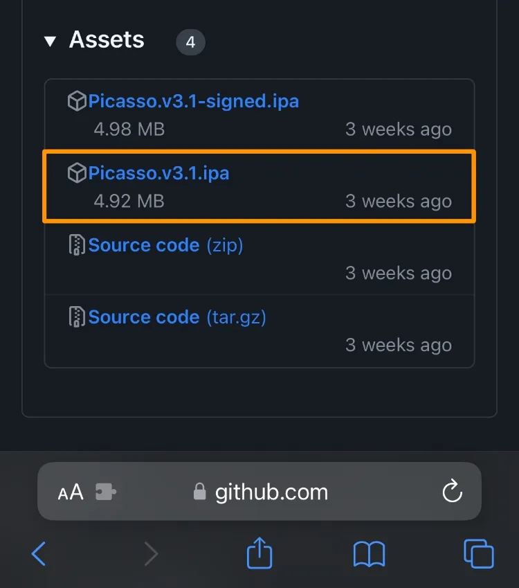 Laden Sie die Picasso-IPA-Datei herunter.