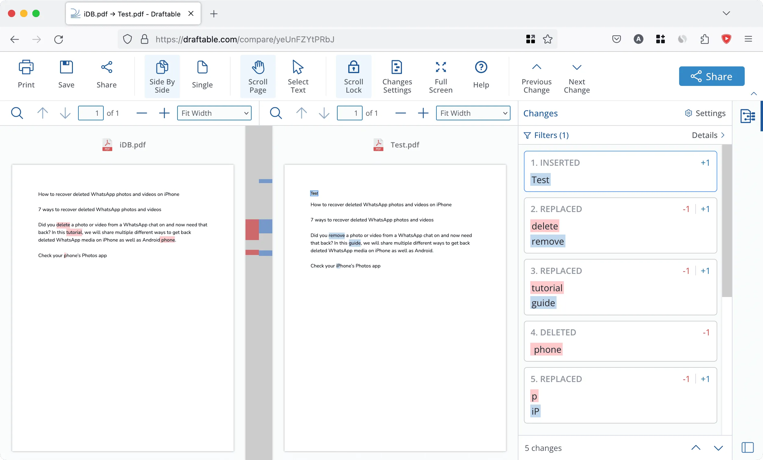 Draftable para comparar texto