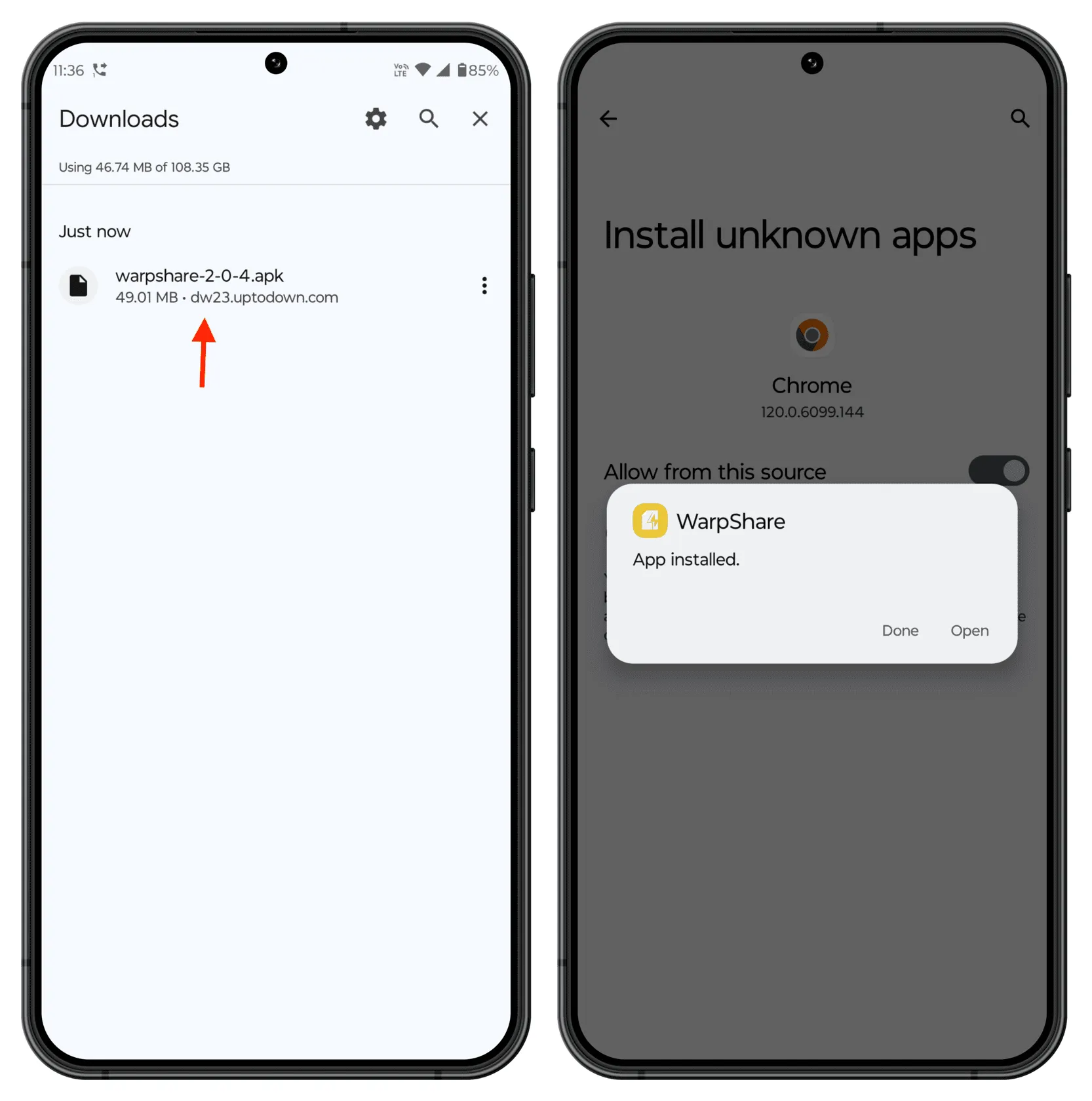 Installing WarpShare on Android phone Installing WarpShare on Android phone