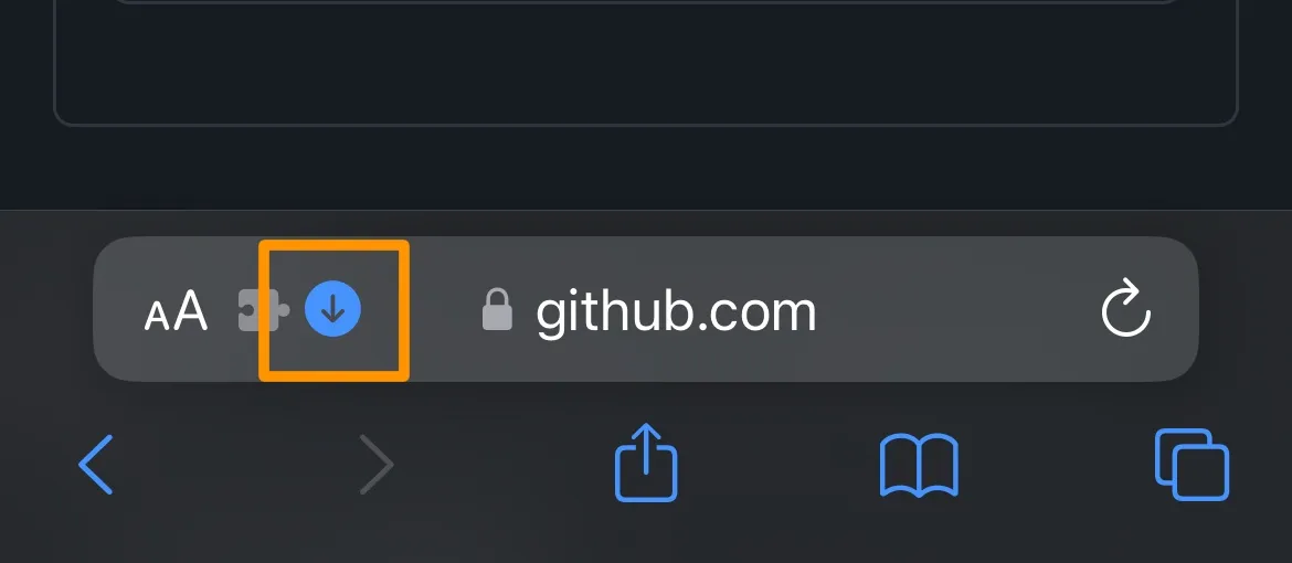 Barra de menu Botão de download do aplicativo iOS Safari.