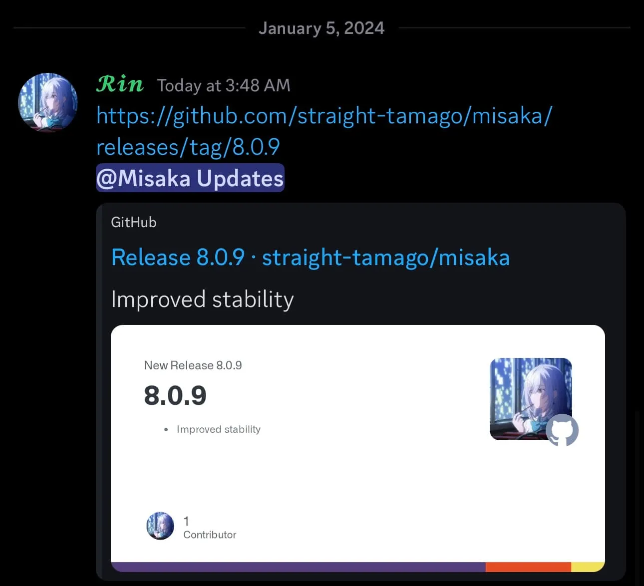 Misaka v8.0.9 annoncée.