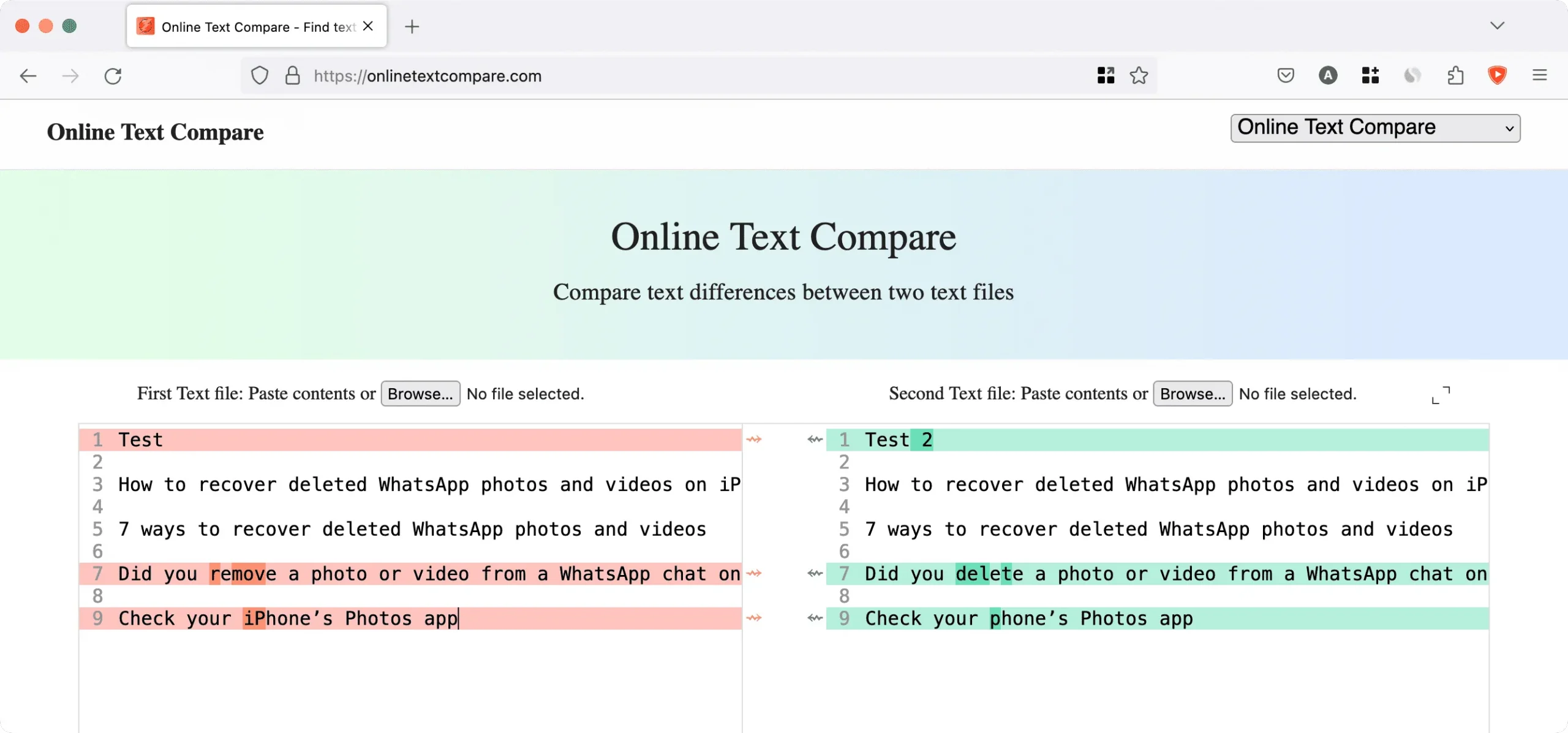 Comparaison de textes en ligne