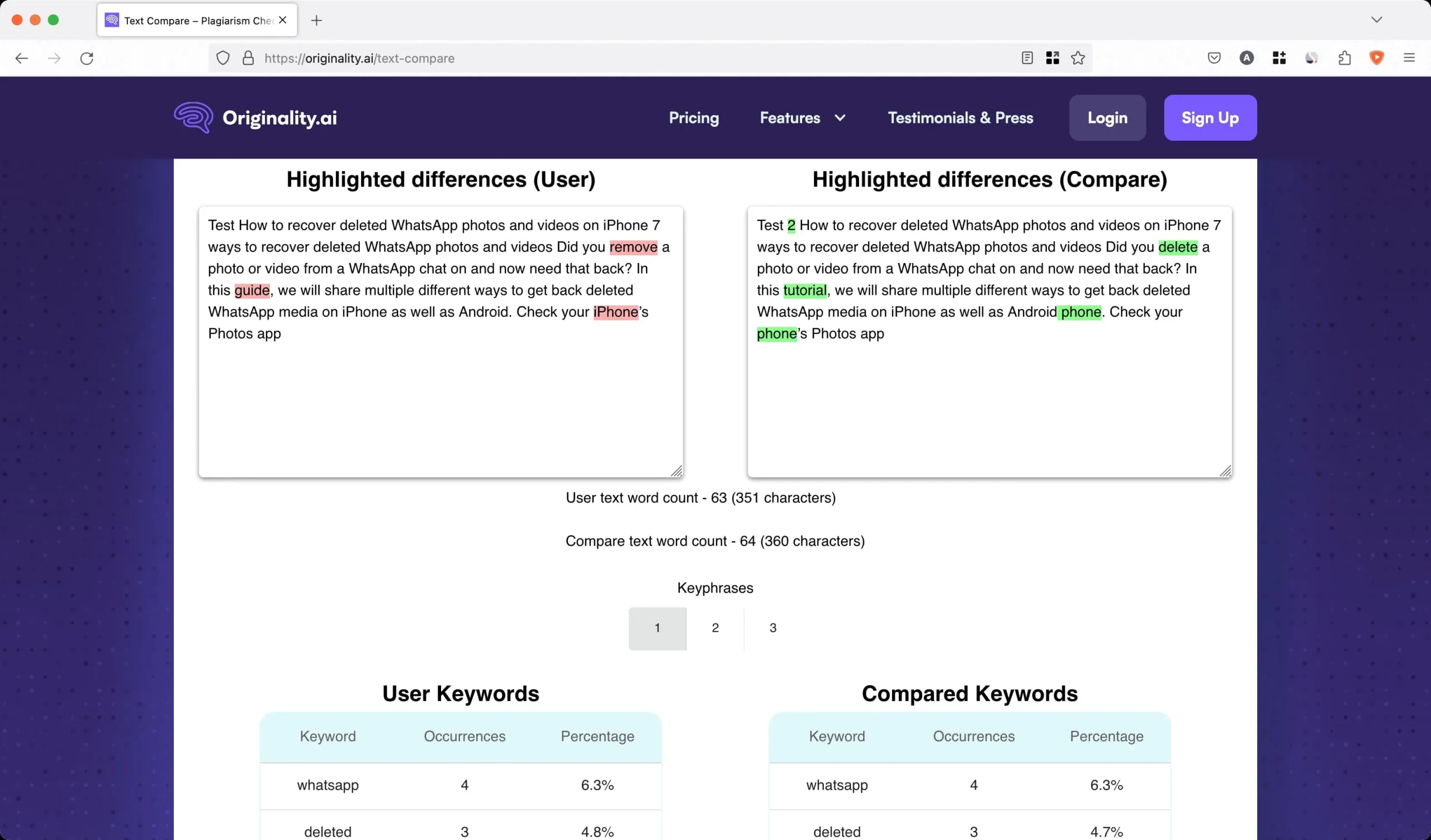 Originalité AI pour comparer du texte