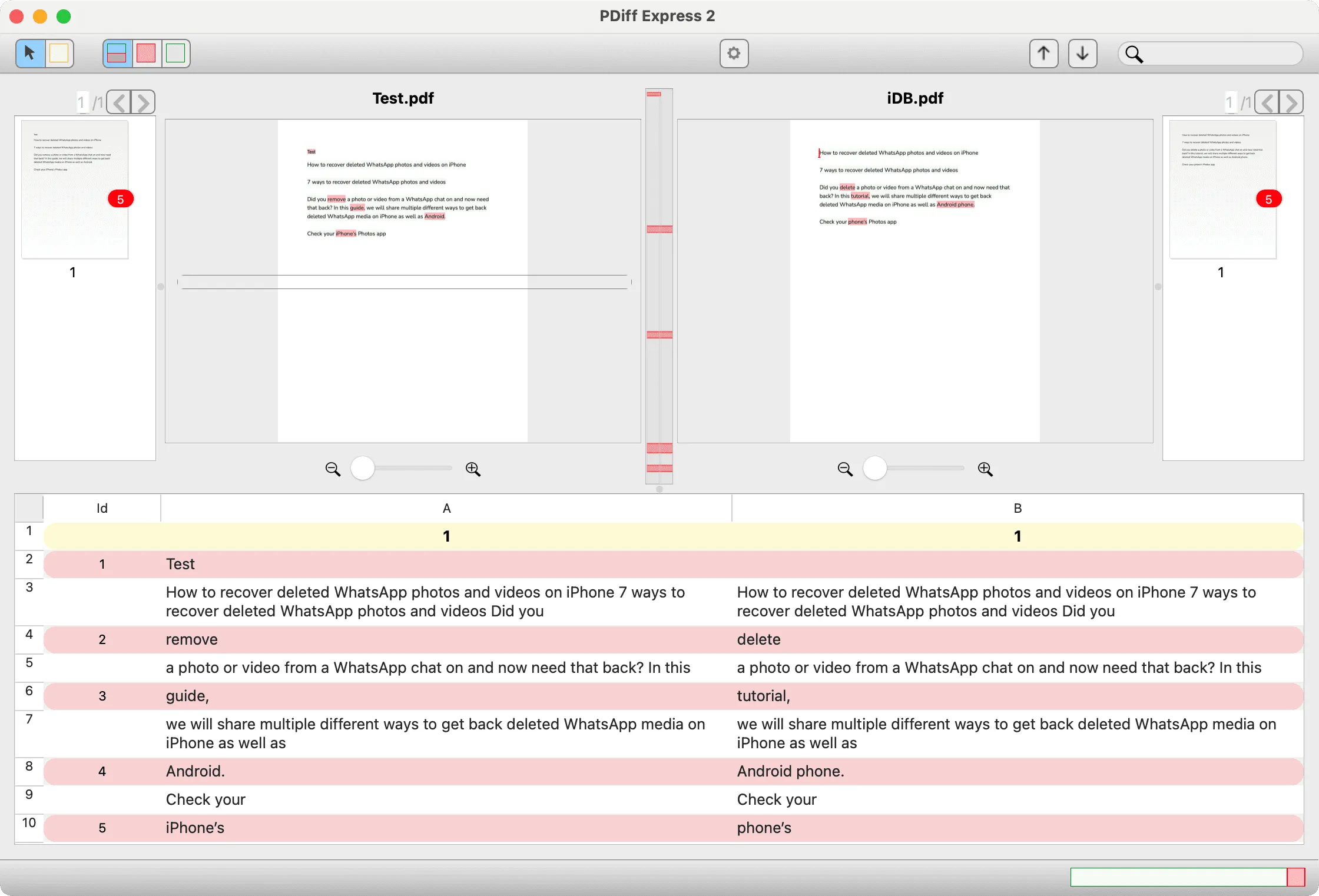 Aplicación PDiff Express Mac para comparar dos archivos PDF