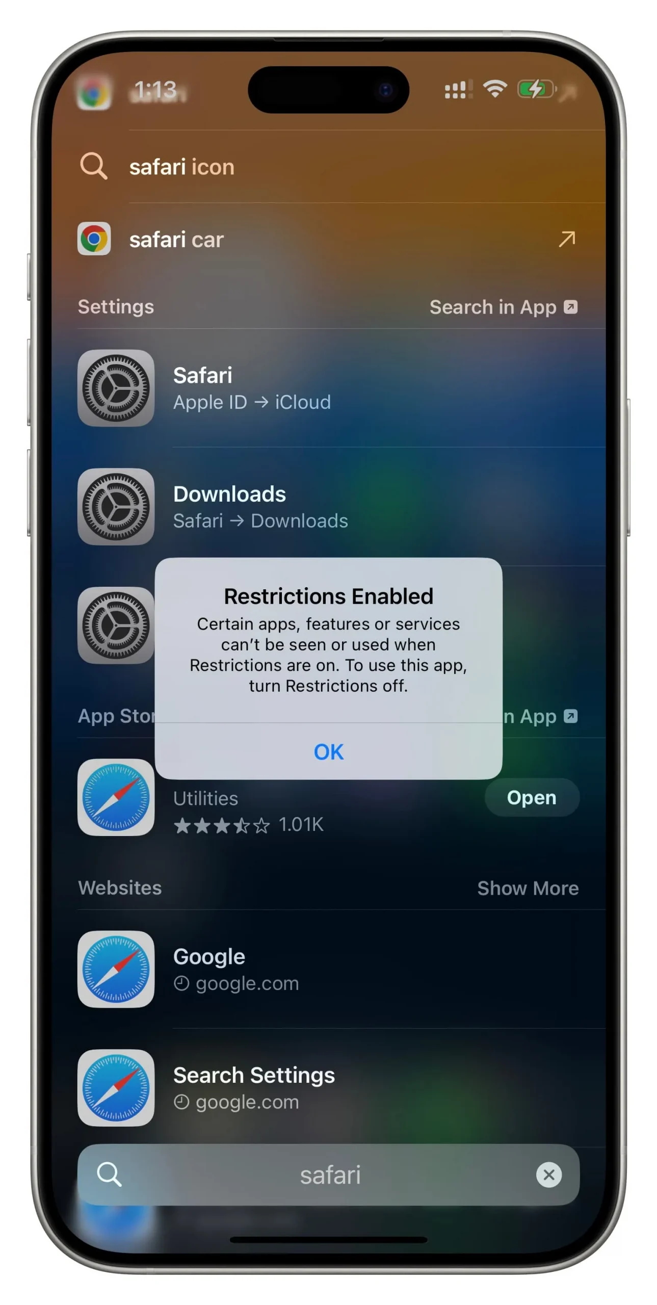 Restriction Enabled popup on iPhone Restriction Enabled popup on iPhone