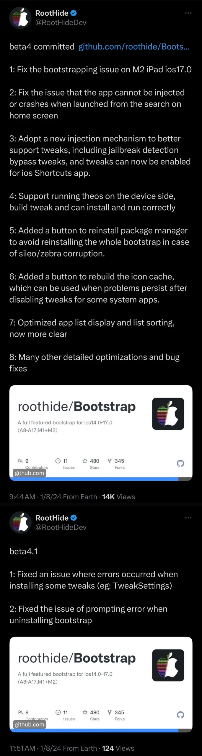 RootHide bootstrap atnaujintas į v4.1.