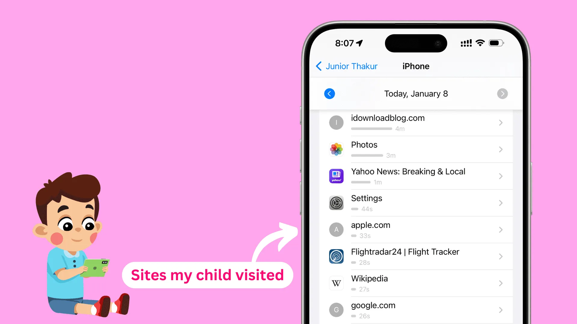 Using my iPhone to see websites my child visited on their device Using my iPhone to see websites my child visited on their device