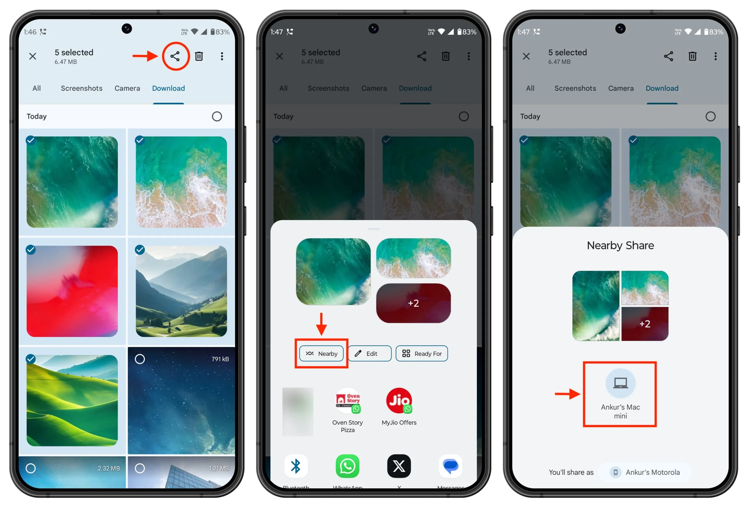 Select files on Android phone and send it to Mac using Nearby Share Select files on Android phone and send it to Mac using Nearby Share