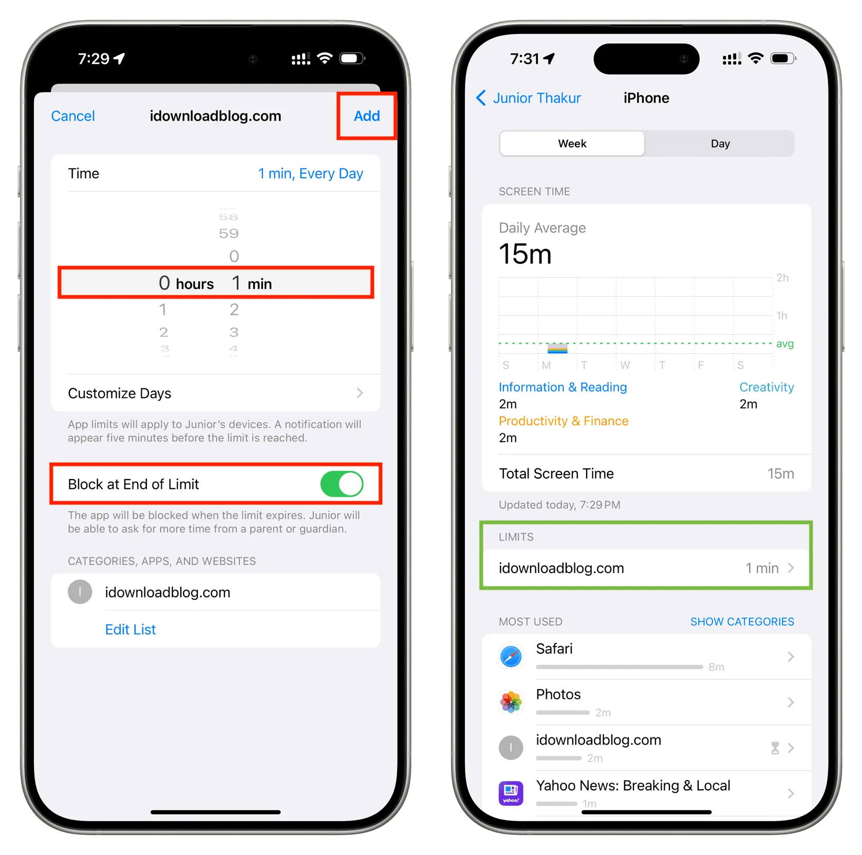 Set time limit for website on iPhone for your child Set time limit for website on iPhone for your child
