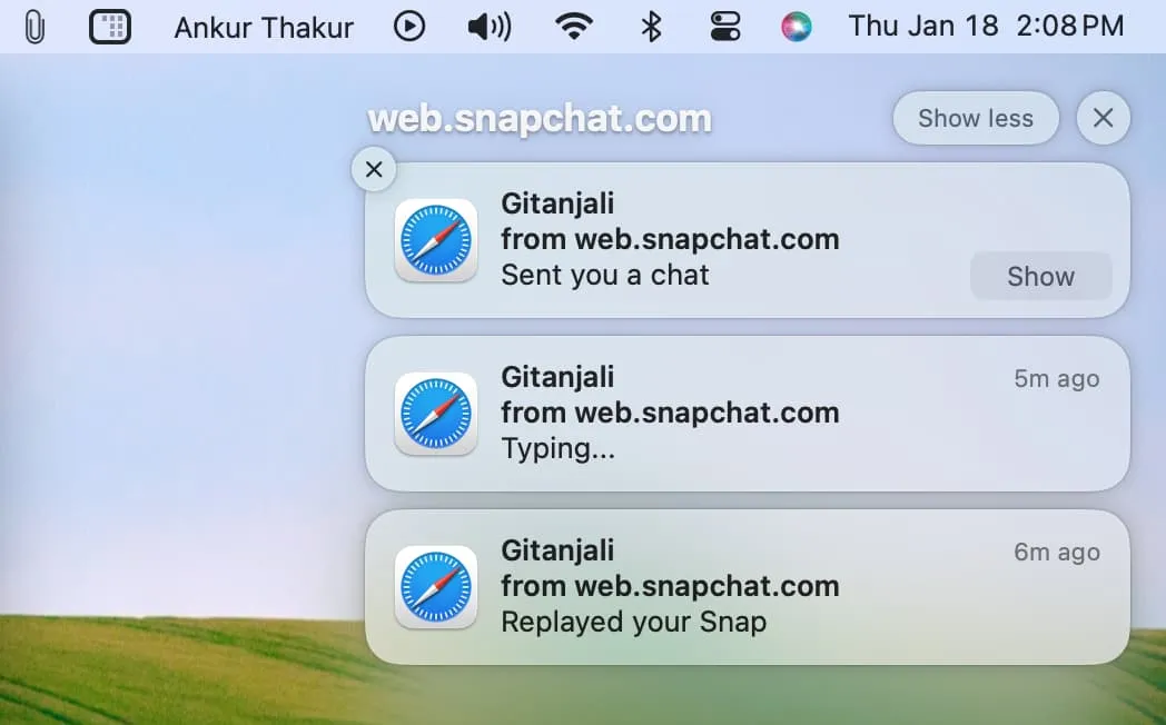 Notifications Snapchat sur Mac