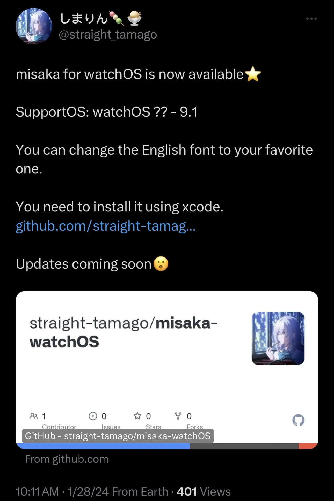 Straight_Tamago anuncia Misaka para watchOS.