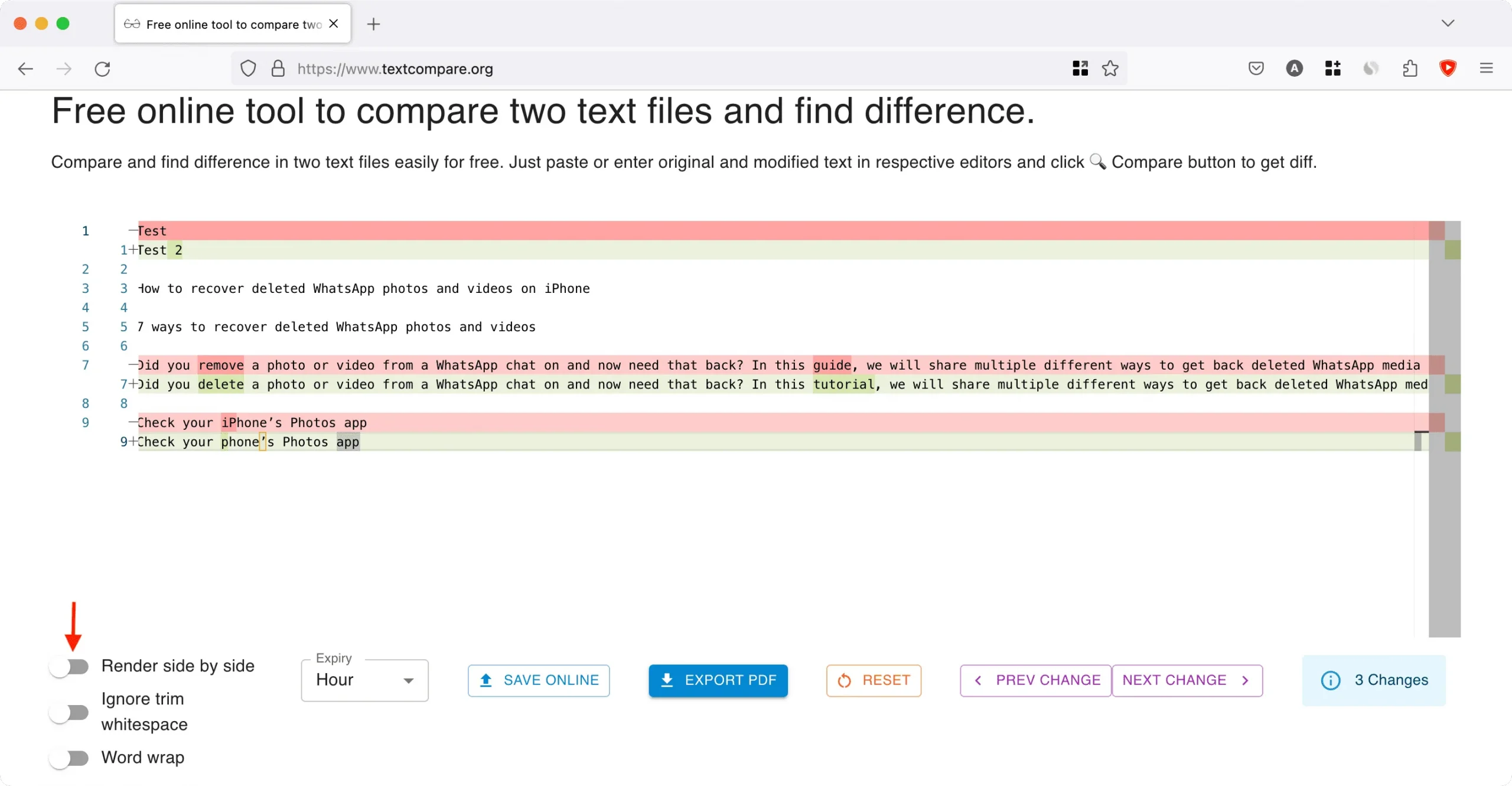 TextCompare para comparar dos archivos de texto