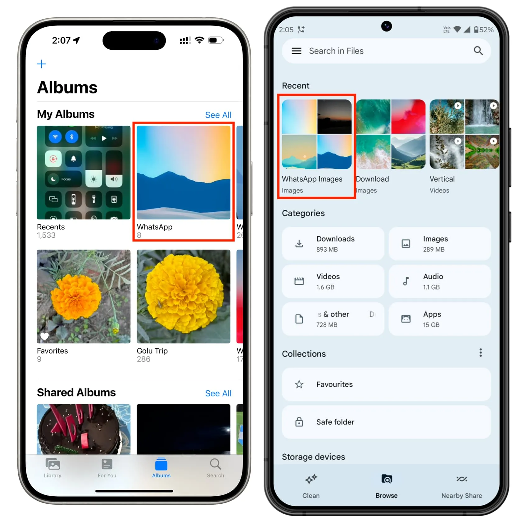 WhatsApp-album i iPhone- och Android-telefonens fotoappar