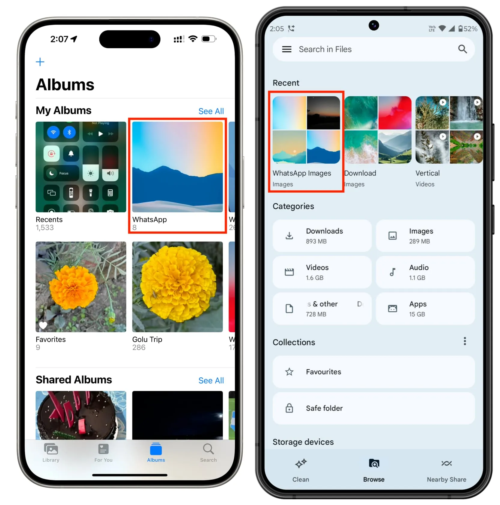 Albums WhatsApp dans les applications Photos des téléphones iPhone et Android