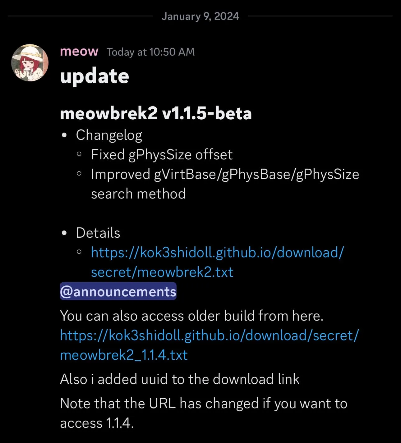 meowbrek2 v1.1.5-bêta annoncé.