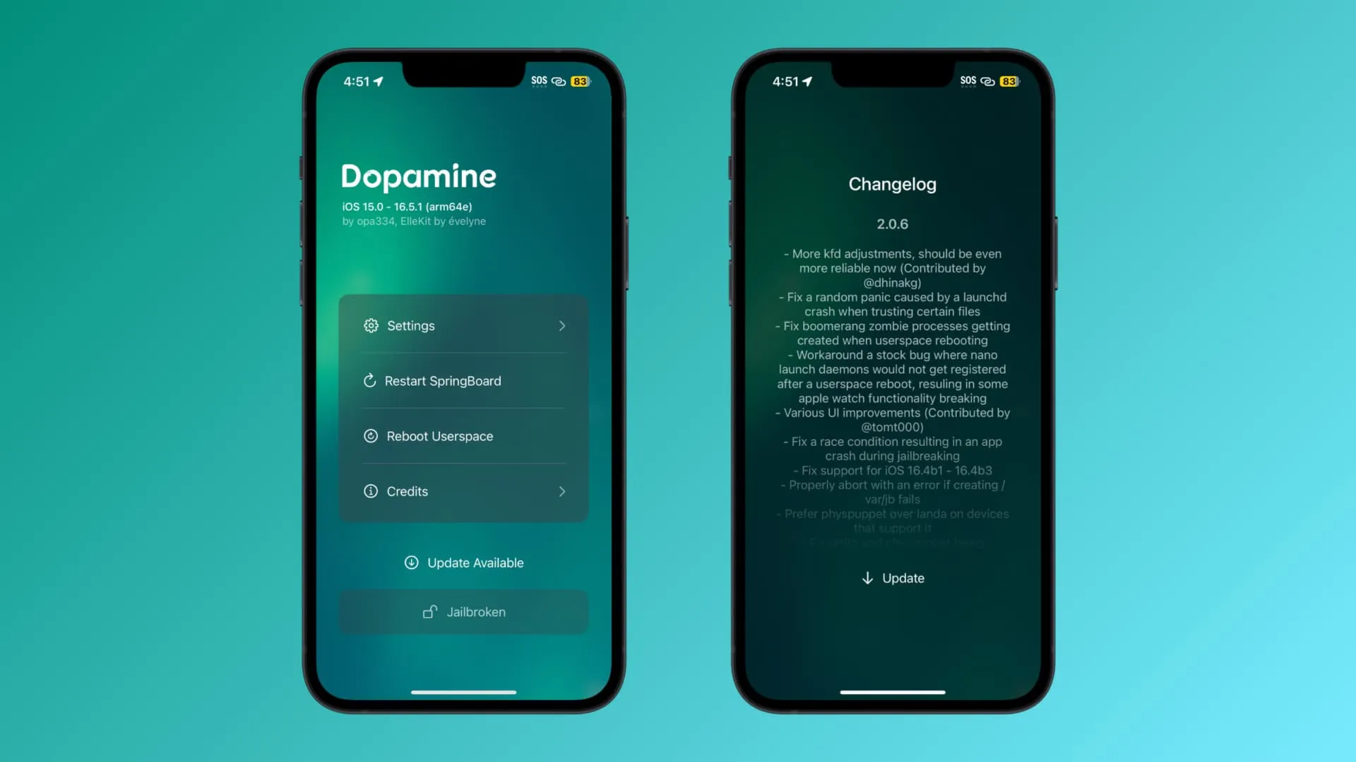 Aviso de actualización OTA de Dopamine v2.0.6.