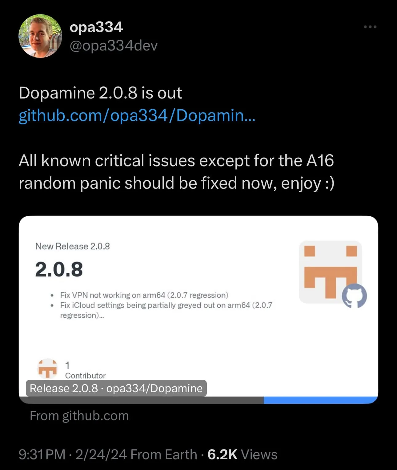 Dopamine v2.0.8 annoncée.