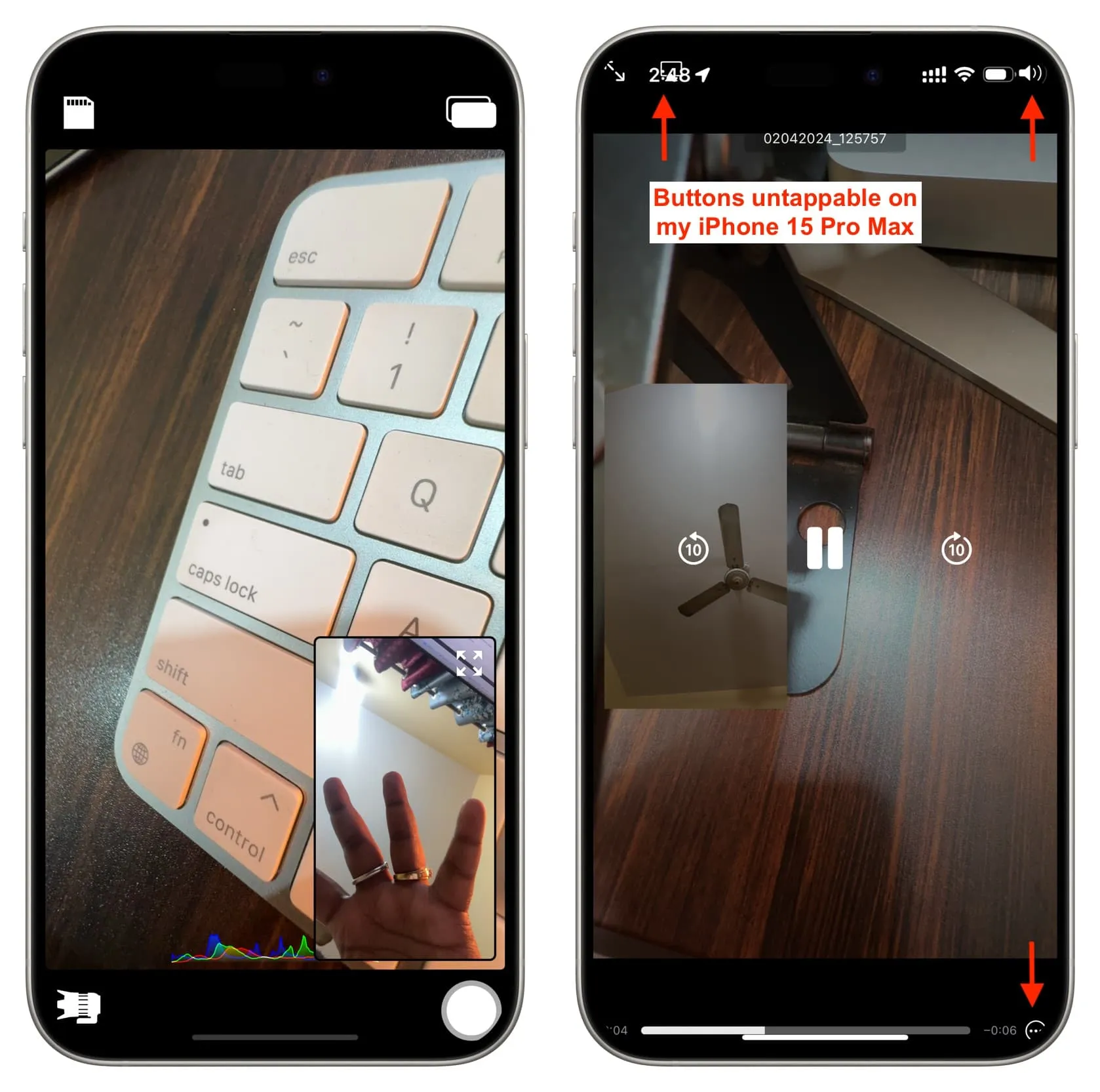 Enregistrement de l'application DoubleTake simultanément avec les deux caméras iPhone