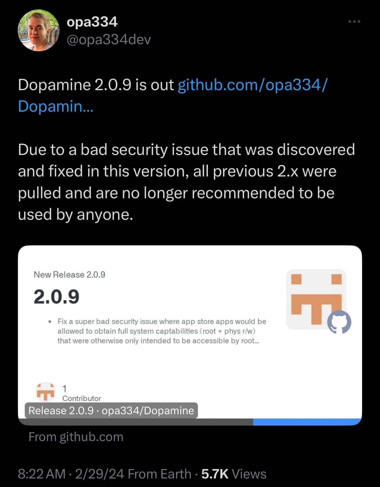 Dopamine v2.0.9 annoncée.