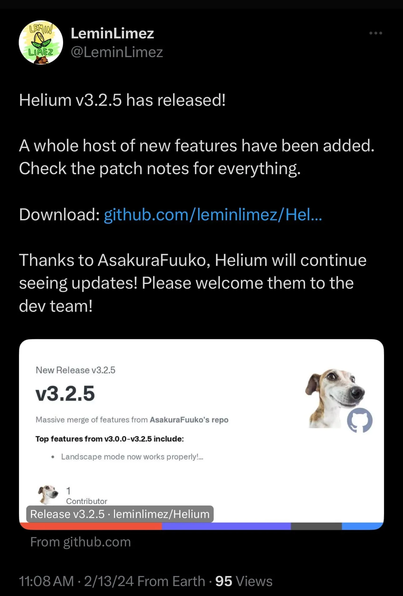 Обновление Helium v3.2.5.