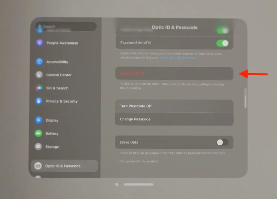 Reset de Optic ID in Vision Pro-instellingen