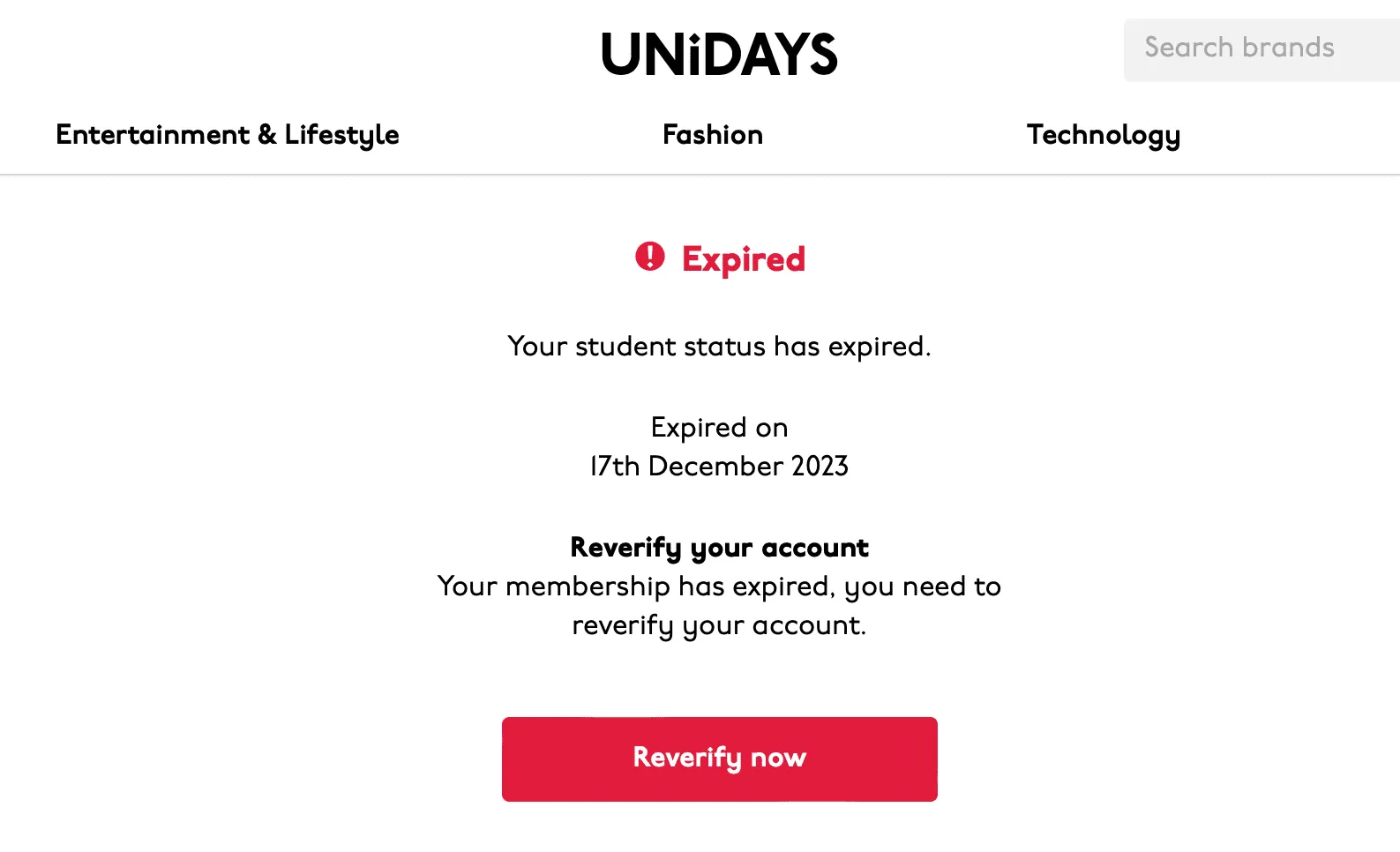 Reverificar o status de estudante UNiDAYS