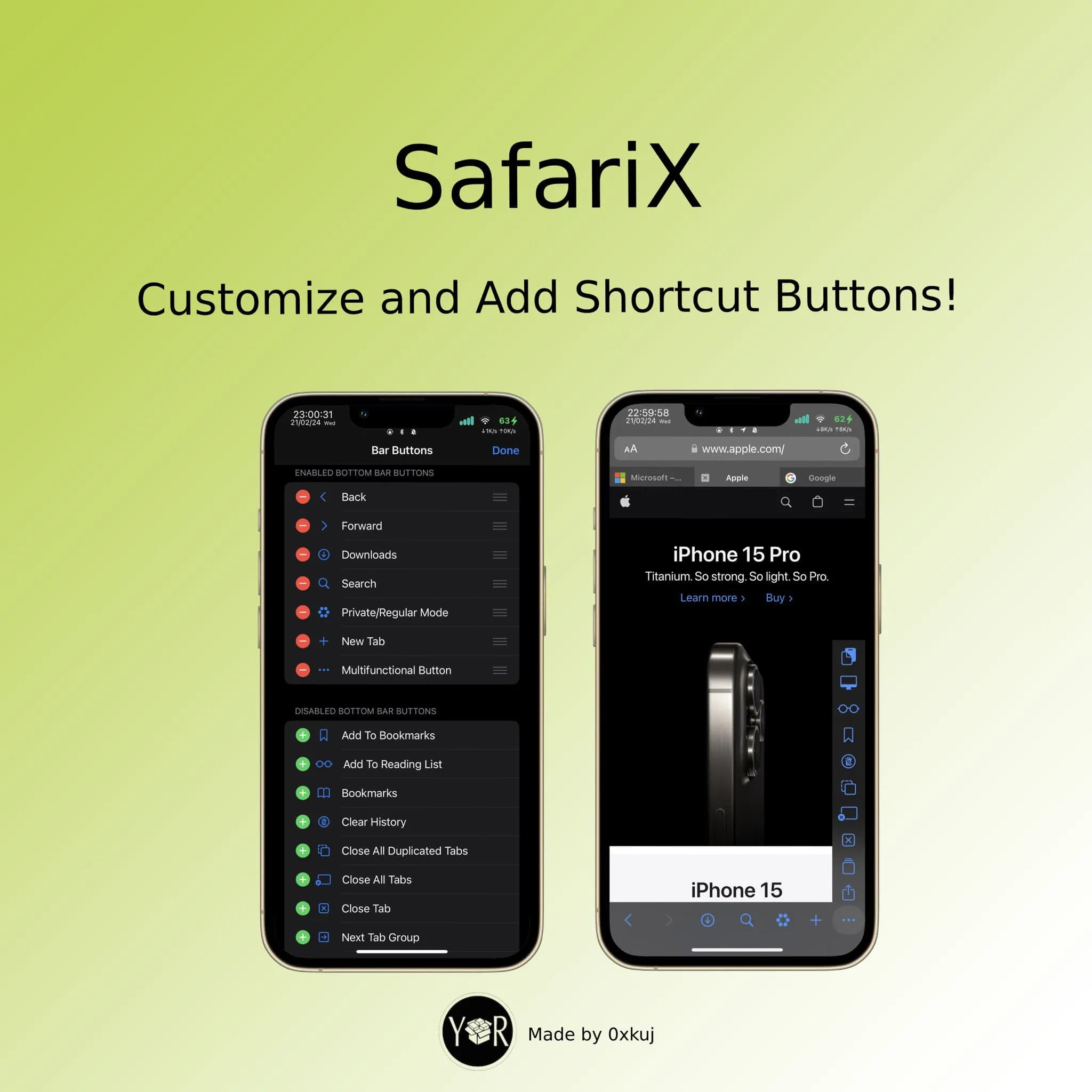 SafariX personaliza botões de atalho.