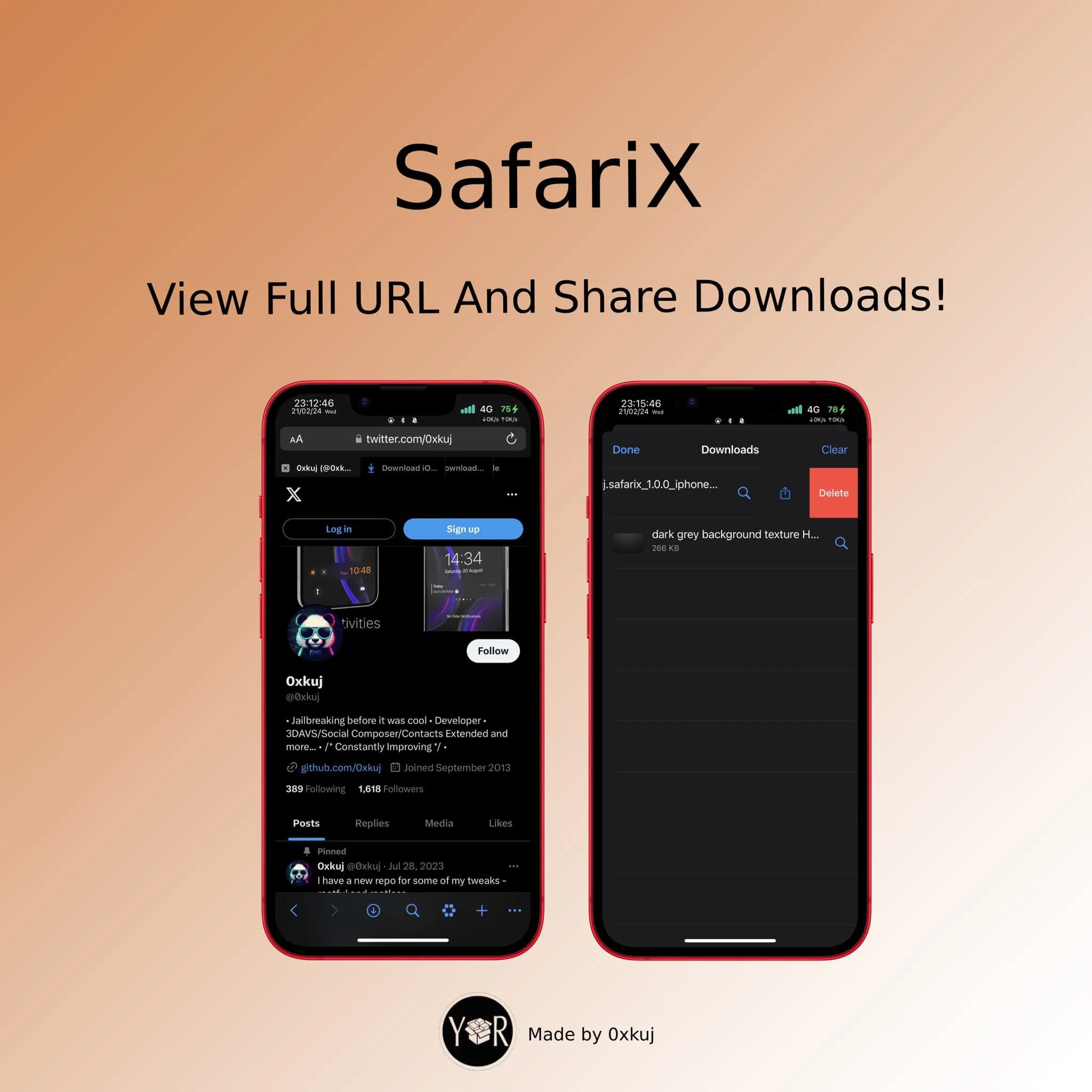 SafariX 전체 URL 및 다운로드를 더욱 쉽게 공유하는 기능.