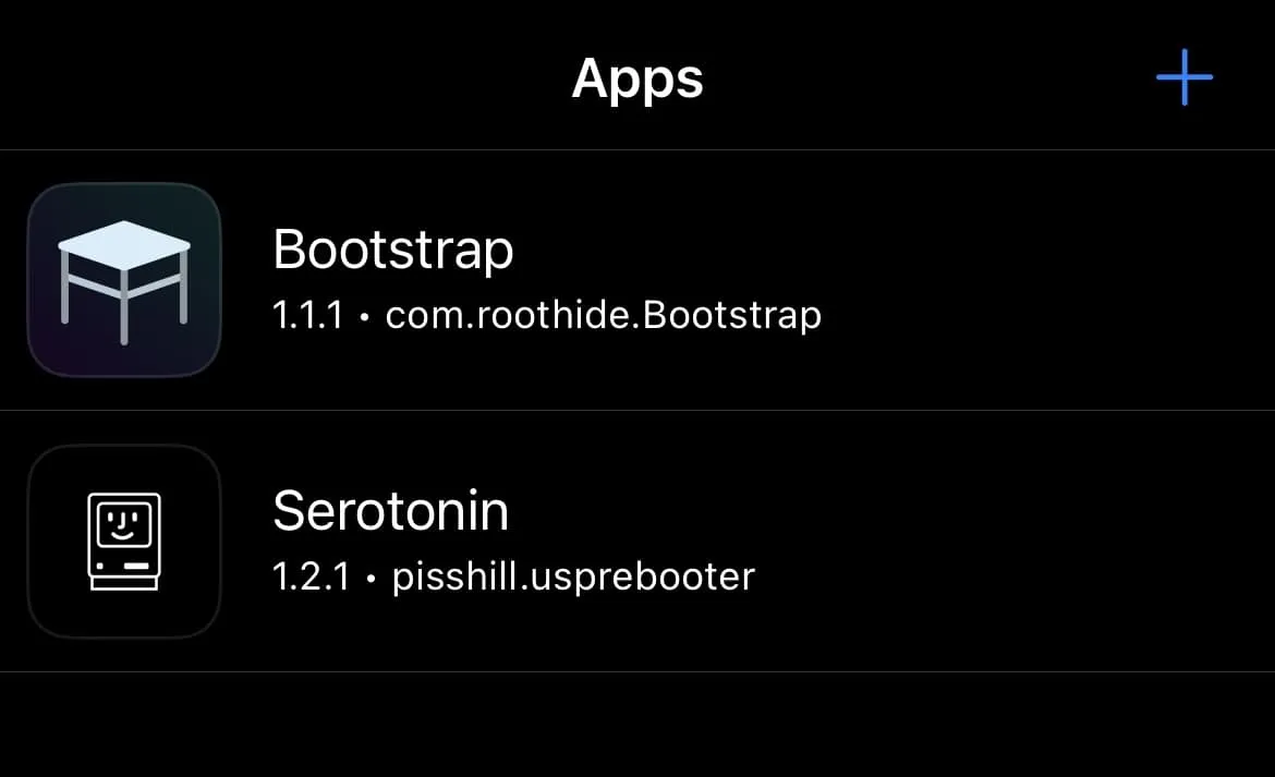 Serotonina en la lista de aplicaciones instaladas de TrollStore.