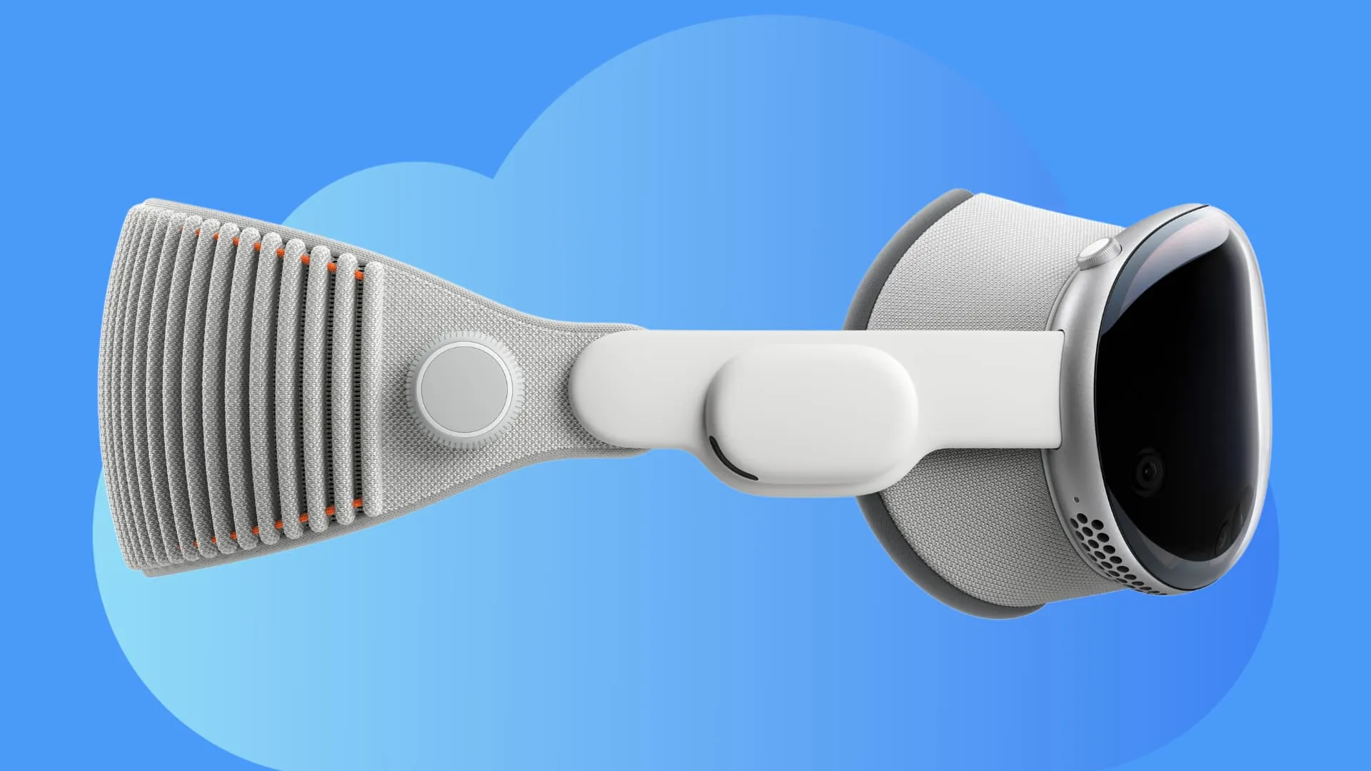 Apple Vision Pro-headset met iCloud-pictogram op de achtergrond