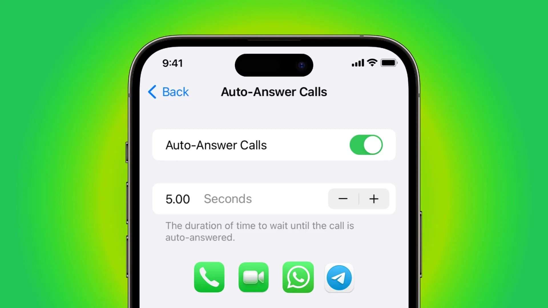 Configurar el iPhone para que responda automáticamente las llamadas telefónicas