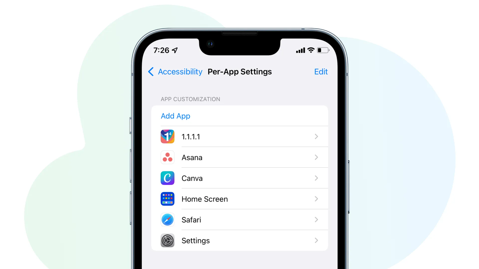 Configuración por aplicación en iPhone