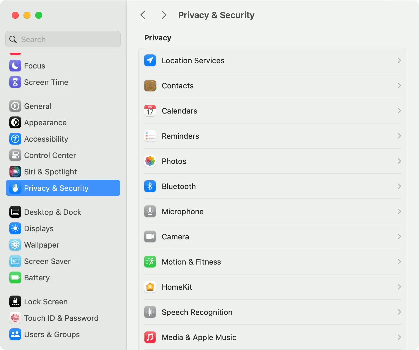 Impostazioni di privacy e sicurezza su Mac