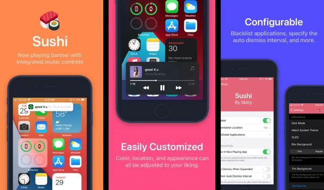 Sushi es un nuevo y hermoso widget Now Playing con controles de música para dispositivos iOS 13-16 con jailbreak